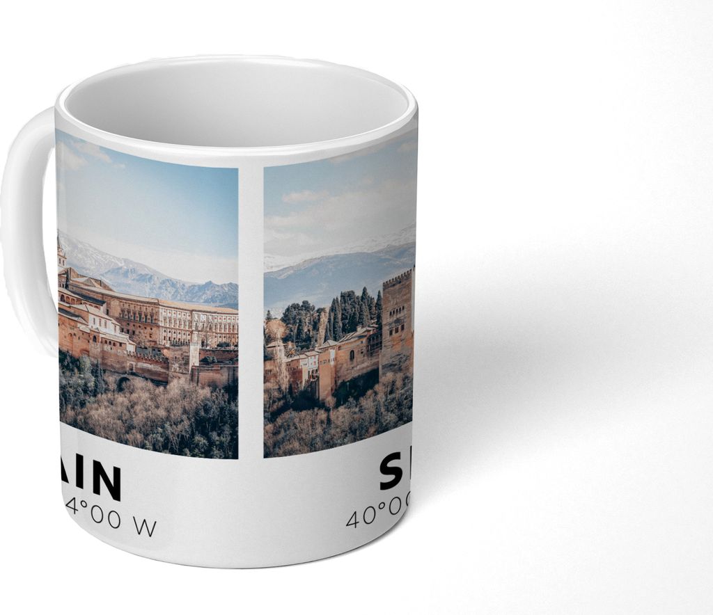 MuchoWow Tasse Kaffeetasse Kaffeebecher 350 ml Spanien - Burg - Berge - Sommer Teetasse - Fototasse - Becher - Keramikbecher - Teebecher - Kaffee...
