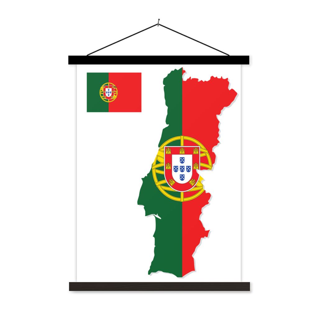 MuchoWow Textilposter Karte von Portugal mit der Flagge 60x80 cm mit schwarzem Rahmen - Plakathalter