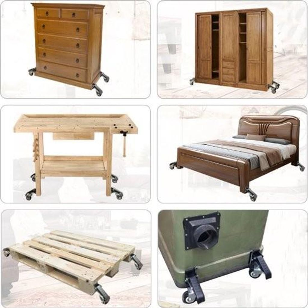 Schwerlastrollen, 300 kg, Werkbank, Rollensatz, 4-teilig, 360° drehbar, mit Absenkautomatik, Werkbankrollen, Möbelrollen, Transportrollen, Laufro...