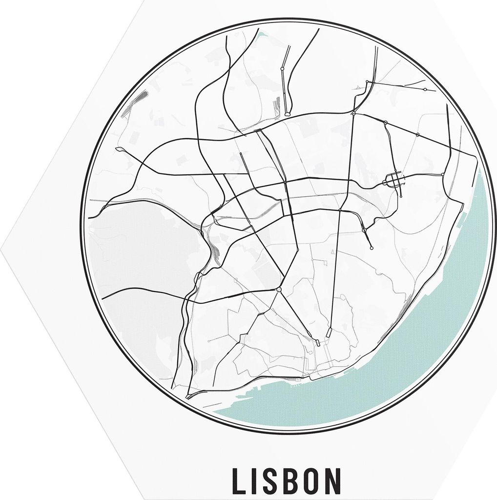 DEQORI Fototapete Sechseck 90x78 cm 'Stadtplan Lisbon' Wand Tapete Leinwand Sticker