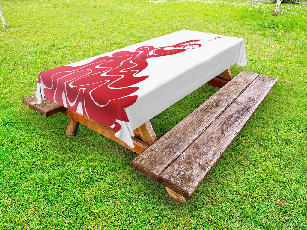 ABAKUHAUS Spanisch Tischdecke Outdoor, Flamenco-Dame, die historische Figuren auf Bühnenleidenschafts-Illustration durchführt, Dunkle Koralle Wei...