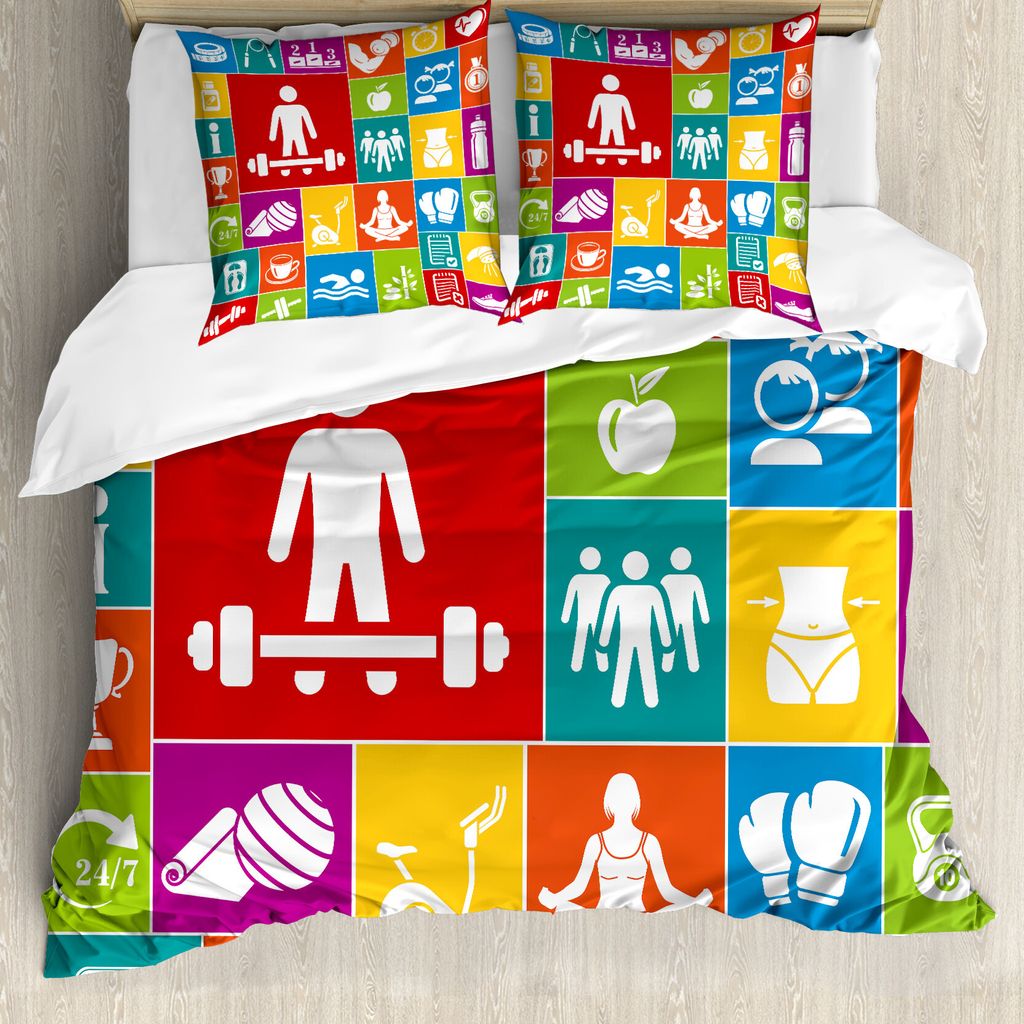 ABAKUHAUS Fitness Bettbezug, Bunte Gesundheit, Milbensicher Allergiker geeignet mit Kissenbezügen, 155 cm x 220 cm - 80 x 80 cm, Mehrfarbig