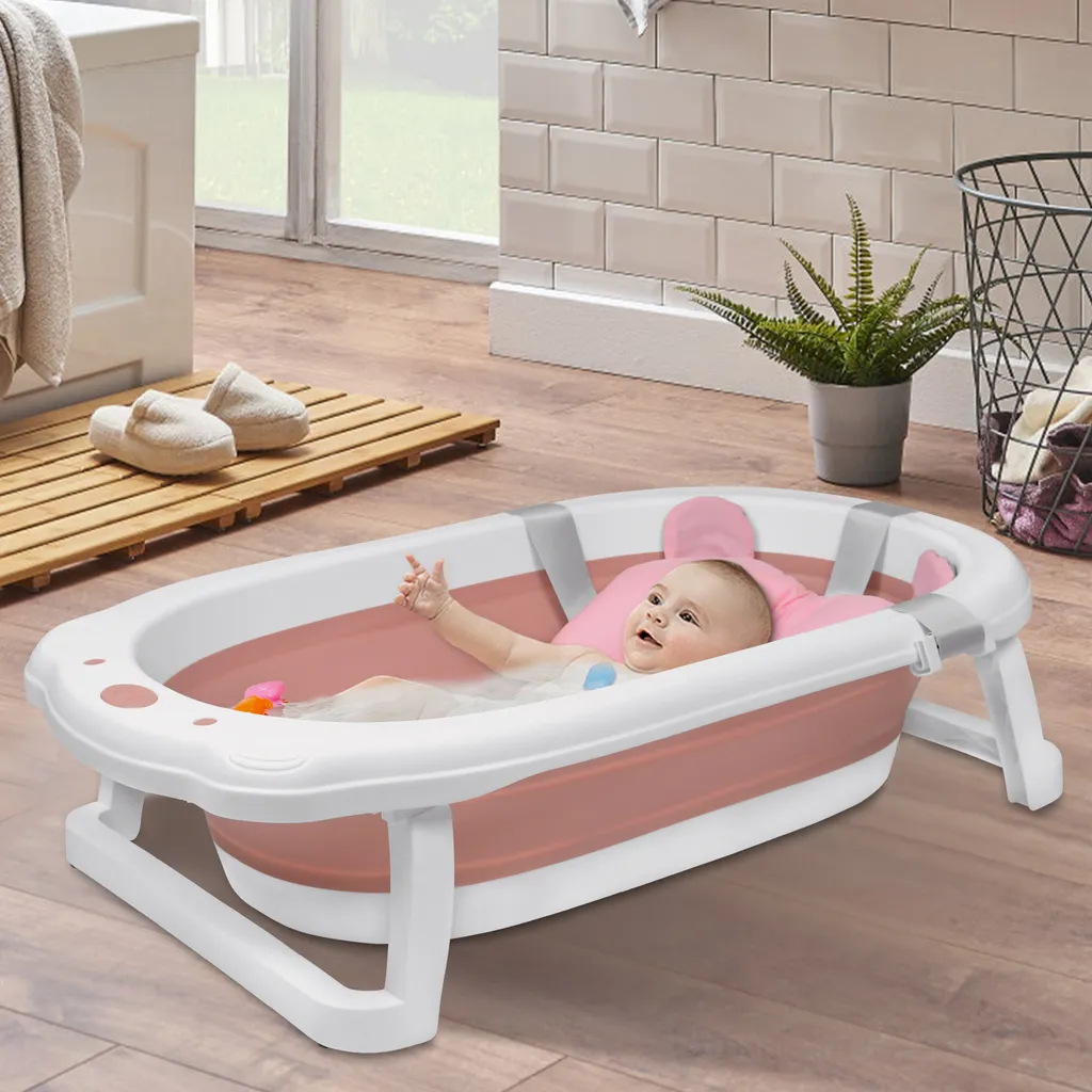 Baignoire Bébé de Voyage Pliable avec Support de Bain Doux et Stable