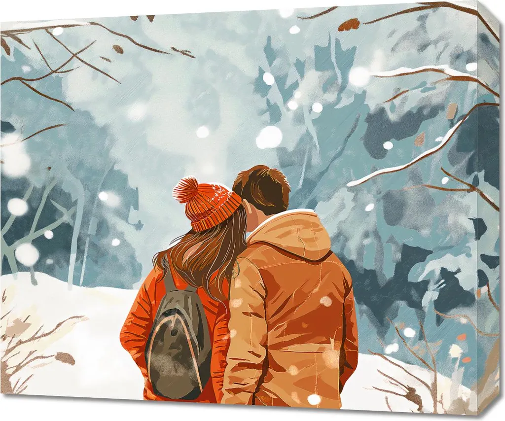 Tableau Ensemble dans la neige 60x50 cm - Habiller un Mur Vide Facilement