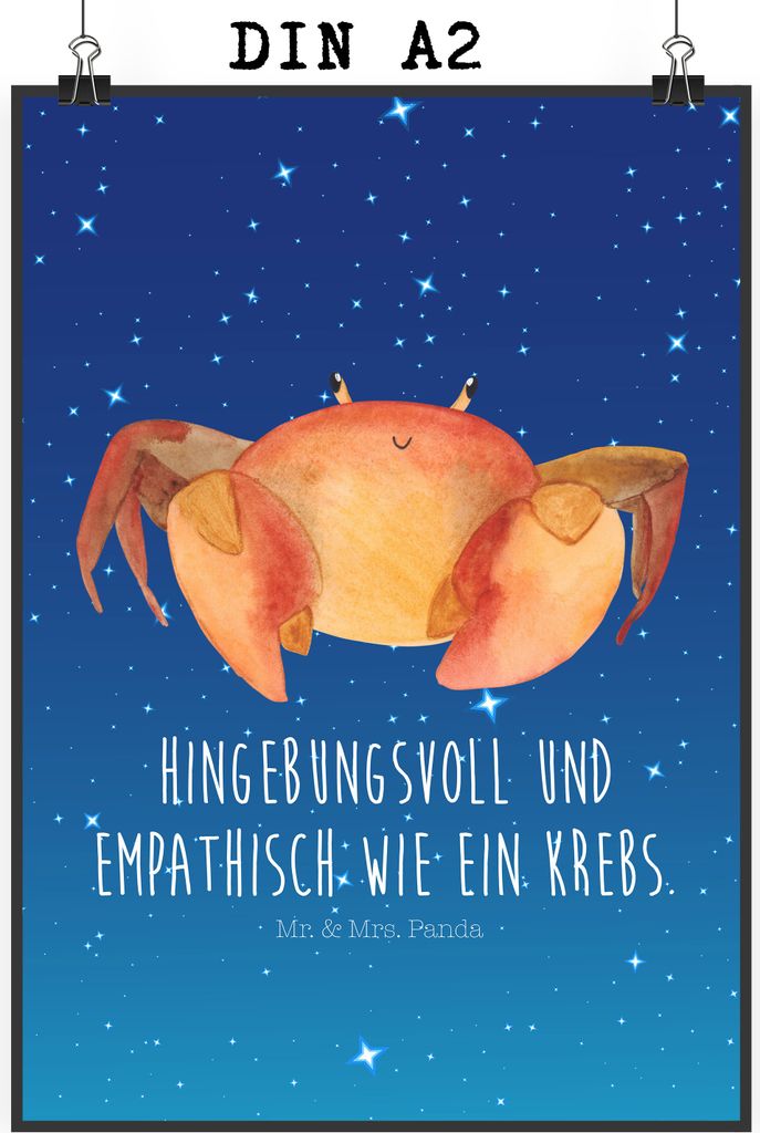 Mr. & Mrs. Panda Bild Sternzeichen Krebs DIN A2 - Sternenhimmel Blau - Geschenk, Krabbe, Meer, Krebse, Wanddekoration, Kunstdruck, Geburtstag Juli,...