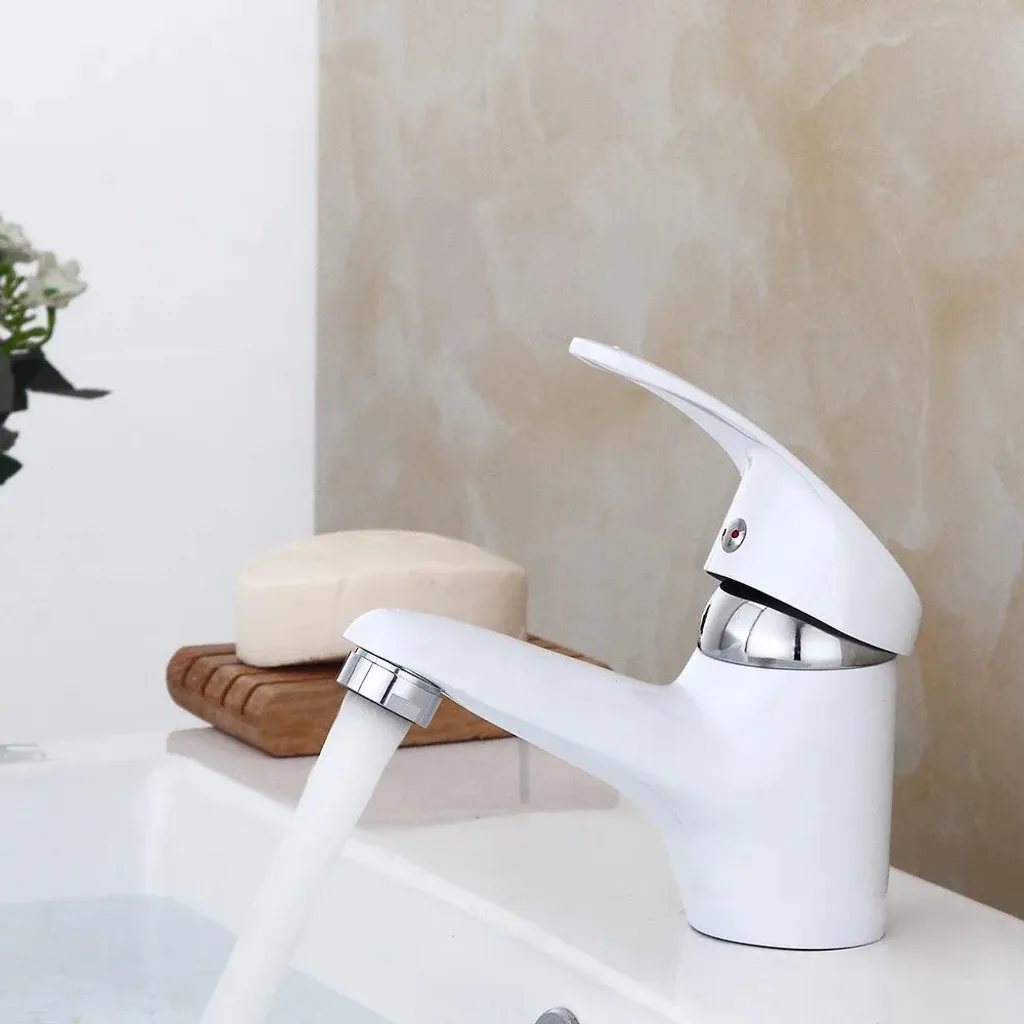 Miscelatore Lavabo Bianco e Cromo | Rubinetto Monocomando Standard DIN - 5