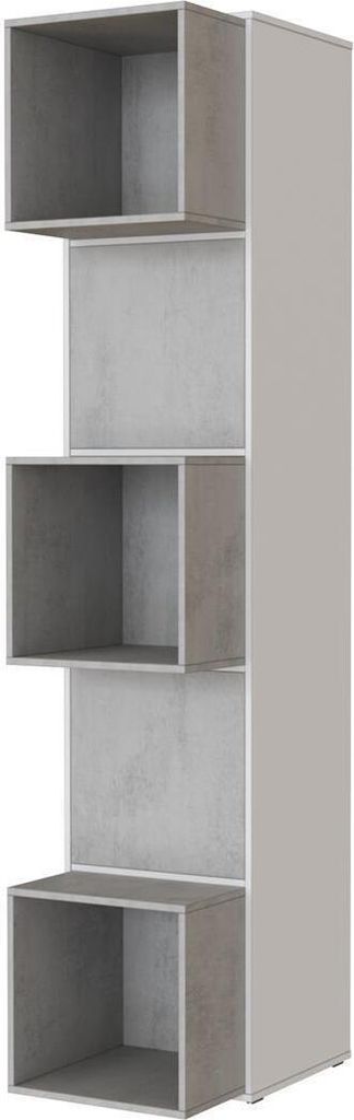 SMARTBett Standregal, Würfelregal für Wohnzimmer, Kinderzimmer, Schlafzimmer und Büro | Regal Weiss + 2 Türen und 3 Würfel Beton