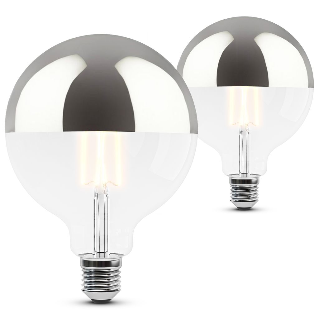 SSC-LUXon 2 Stück SINO Spiegelkopf Glühbirne LED mit warmweißem Licht E27 Fassung - Globe XL Spiegelkopflampe silber 5W