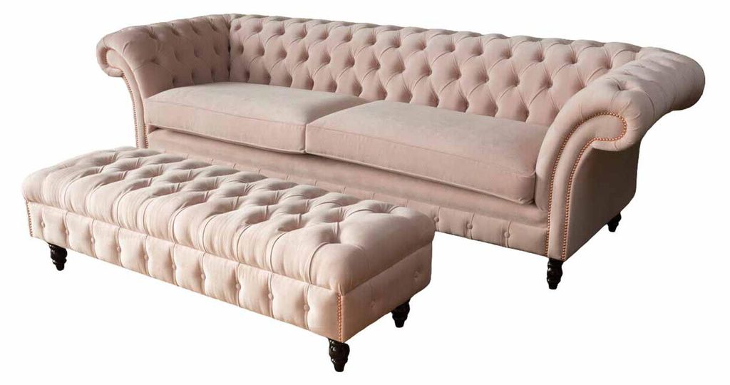 Sofa 4 Sitzer Hocker Couch Polster Chesterfield Sitz Textil Stoff Neu