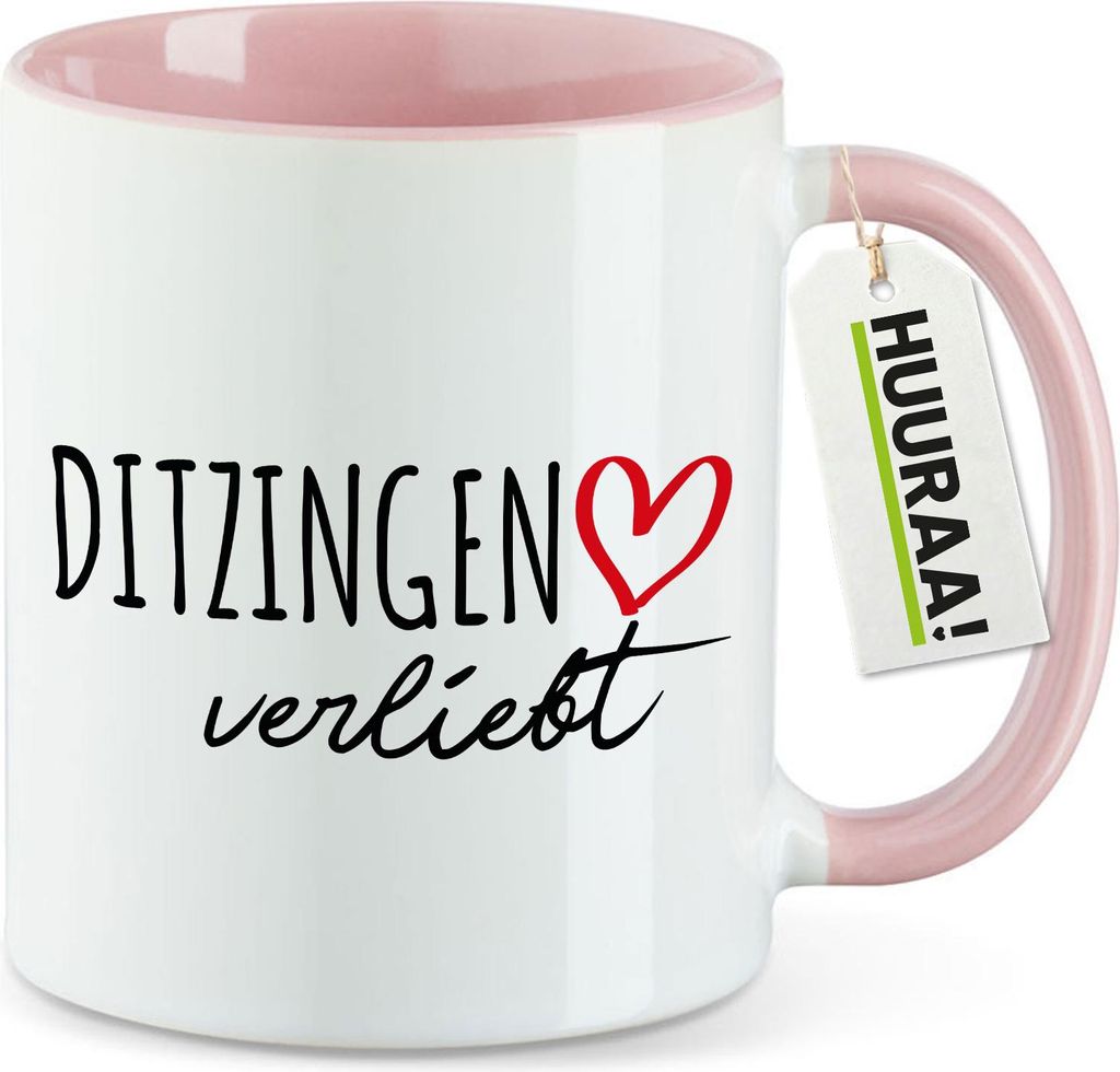 Huuraa Kaffeetasse Ditzingen verliebt 330ml Rosa Keramik Kaffeebecher Geschenkidee