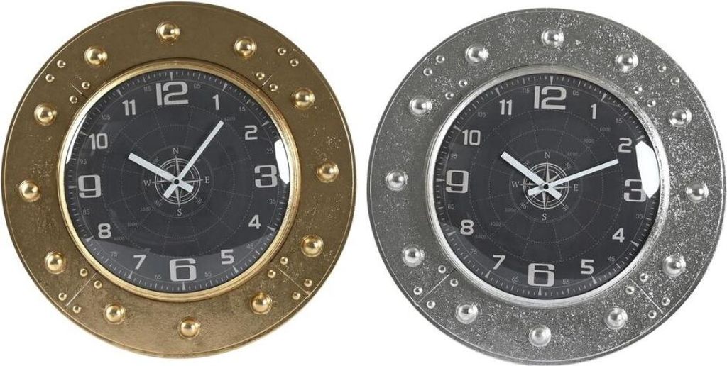 Wanduhr DKD Home Decor 48,5 x 6 x 48,5 cm Kristall Silberfarben Schwarz Gold Eisen (2 Stück)