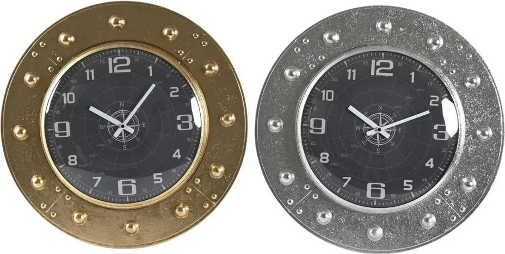 Horloge murale ronde en fer 48 cm coloris or et argent style luxueux