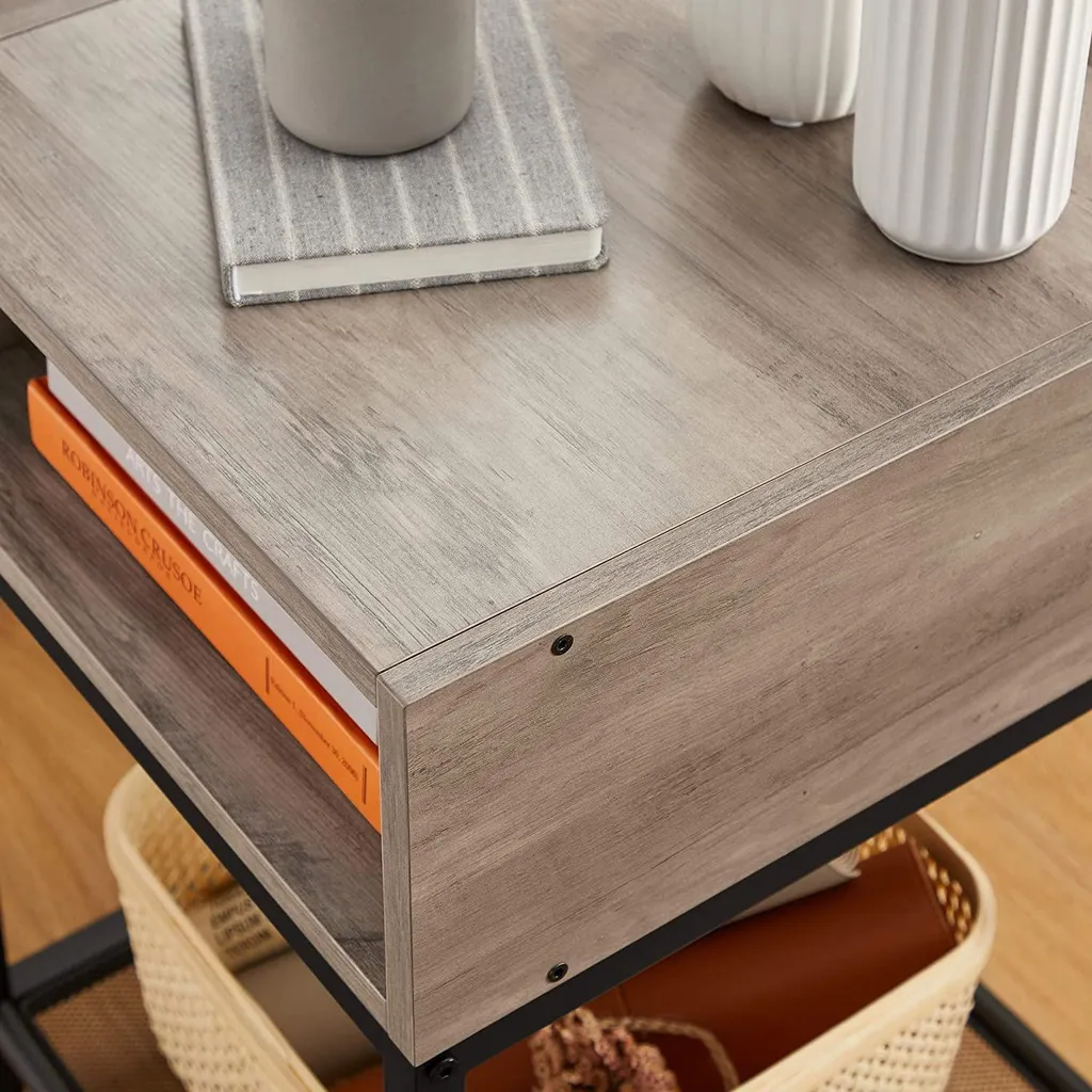 Table d'appoint avec compartiment ouvert et étagère grillagée noir mat - 5