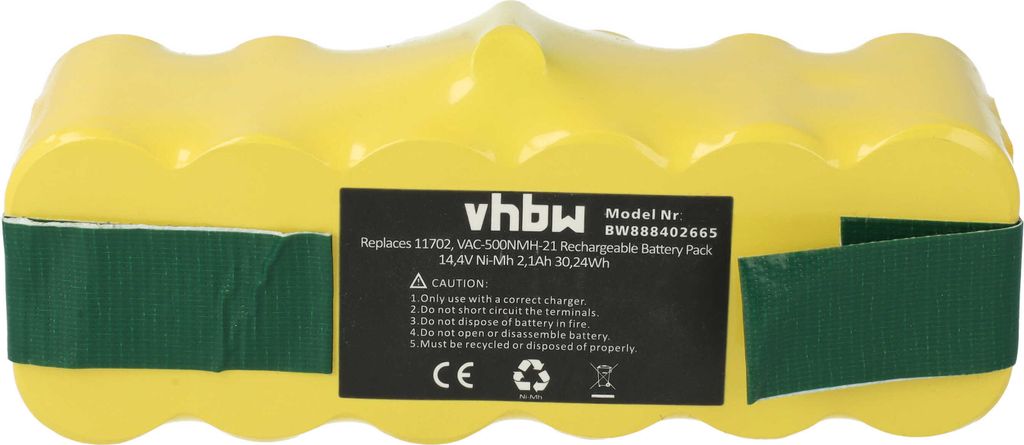 vhbw Akku kompatibel mit iRobot Roomba 790, 800, 870, 880, 785, 872, 80501e, 871, 80501, 780, 782, 866, 876, 782E Saugroboter (2100 mAh, 14,4 V, NiMH)