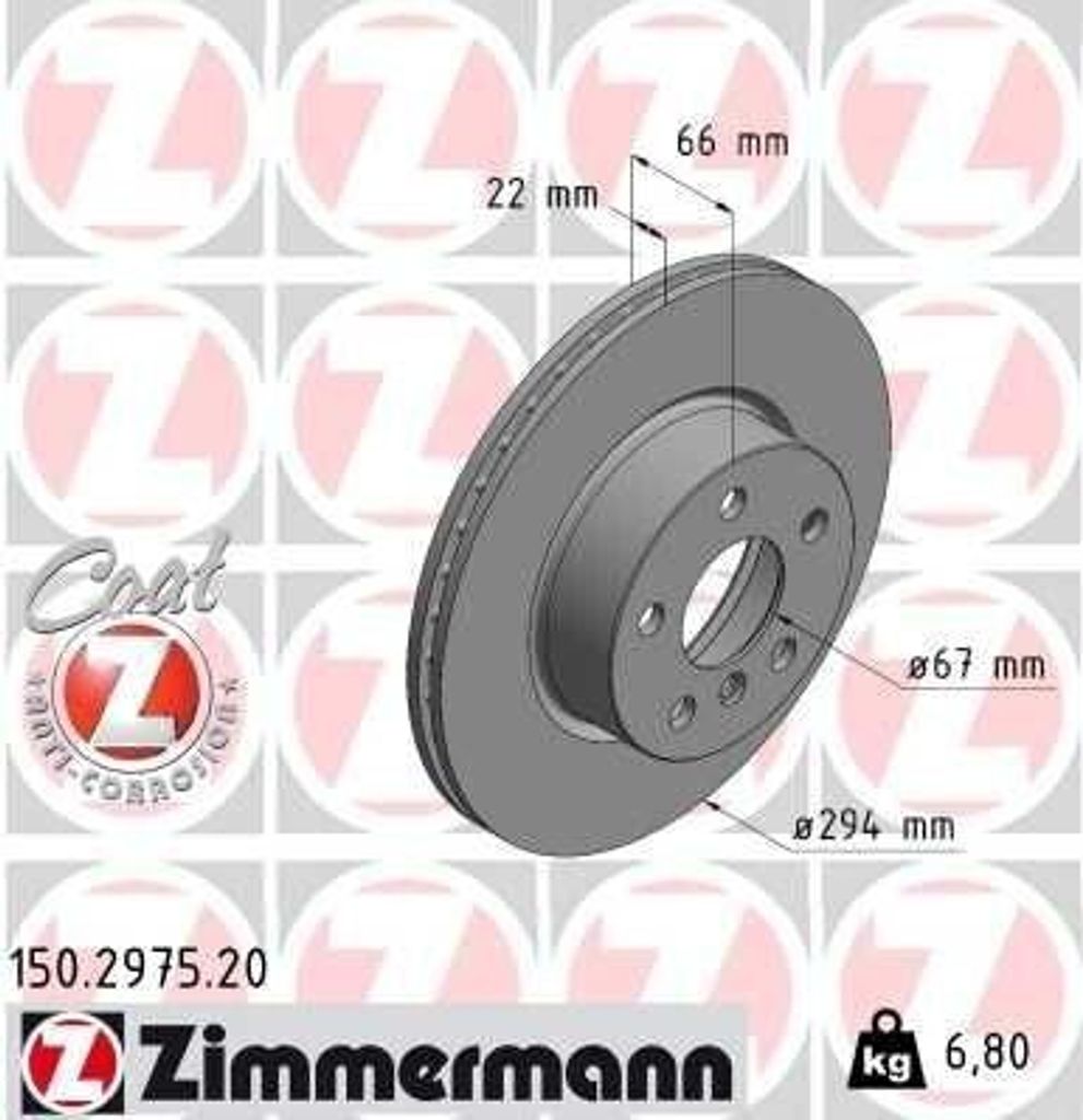 2x ZIMMERMANN Bremsscheibe 150.2975.20 für BMW 3 Limousine (G20) 66mm 6 8kg