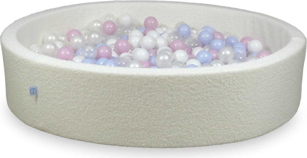 Bällebad 130x30 Boucle Weiß – Mit 600 Bällen / transparent, weiß, perlmutt, babyrosa perlmutt, babyblau perlmutt