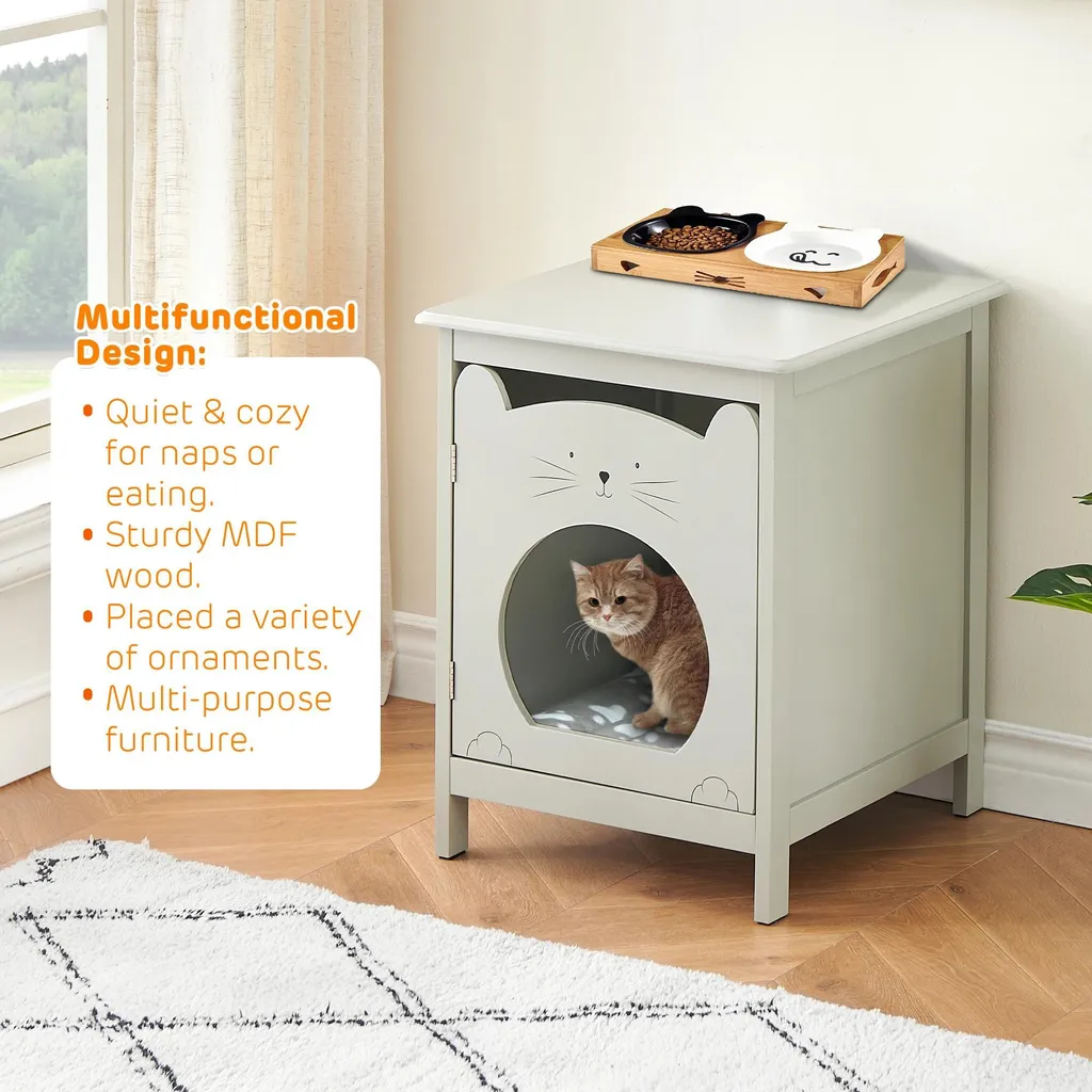 Table de chevet litière chat bois gris : la solution gain de place chic