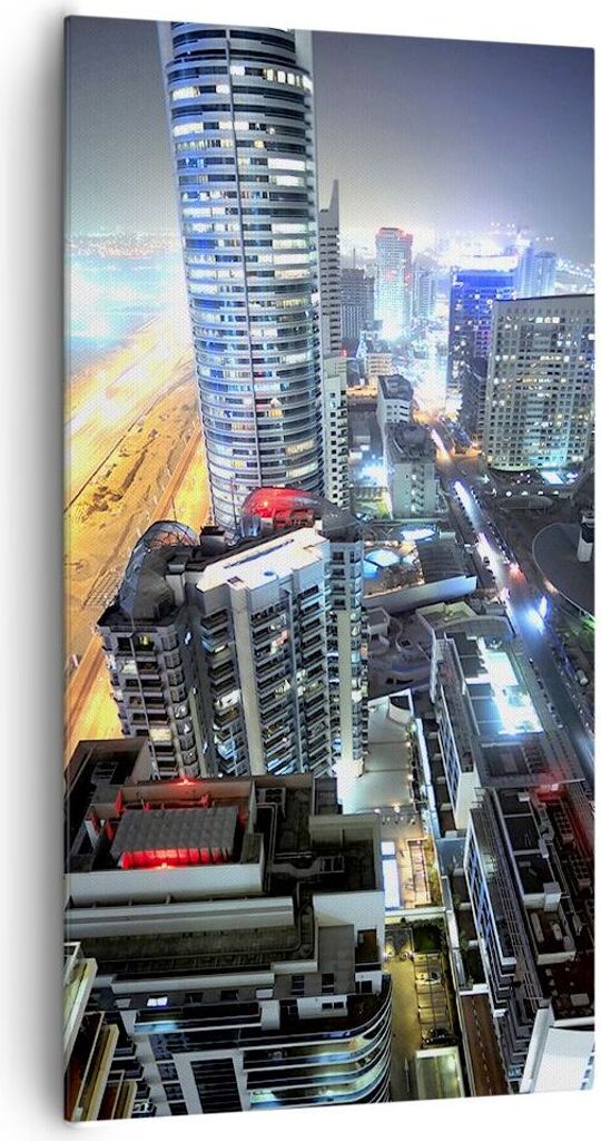Bild auf Leinwand - Leinwandbild - Architektur Industrie Nacht Licht - 65x120cm - Wand Bild - Wanddeko - Leinwanddruck - Bilder - Kunstdruck - Lein...