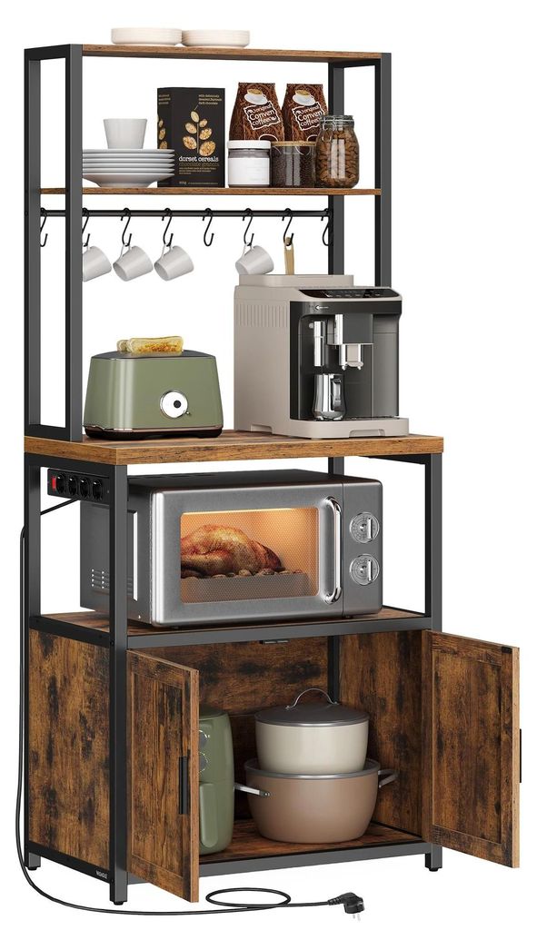 Küchenregal/Standregal - Freistehendes Sideboard - Arbeitshöhe 90 cm - 8 Haken - Küchenaufbewahrung - Braun