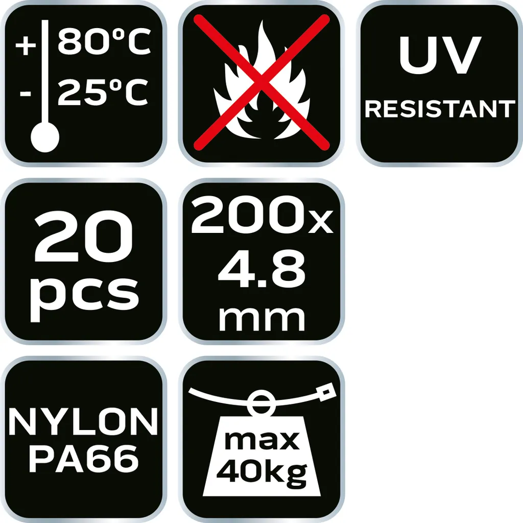 NEO TOOLS 200x4.8mm Fascette Nylon Bianche 40kg UV - Test Tenuta