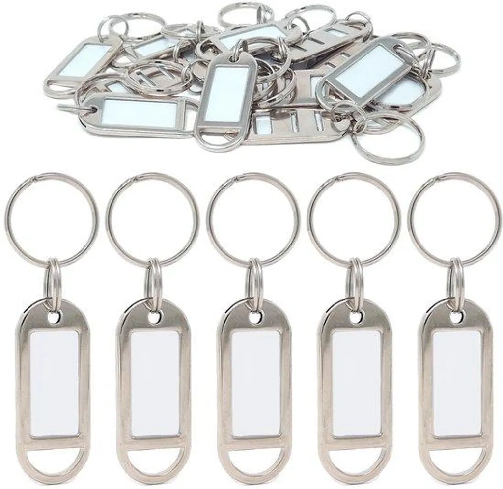 Porte-clés argenté gravable en acier inoxydable de style classique