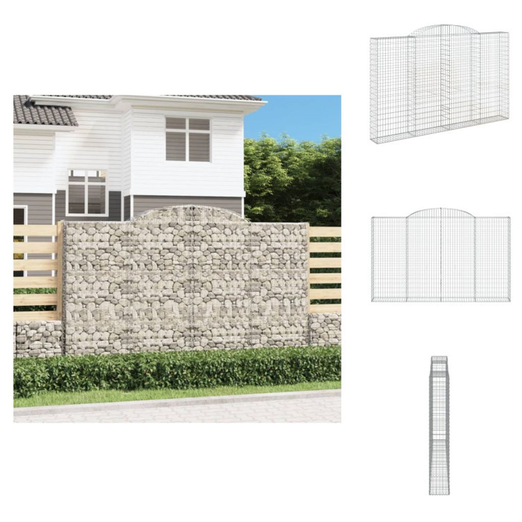 vidaXL Gabione mit Hochbogen 300x30x180/200 cm Verzinktes Eisen - Blumentöpfe & Pflanzgefäße