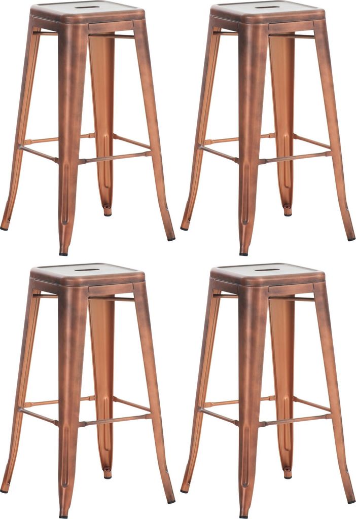 4er Set Barhocker DOLAN - Metall Kupfer 43x43x76 cm | Barstuhl Tresenhocker Tresenstuhl Kneipenhocker Kneipenstuhl
