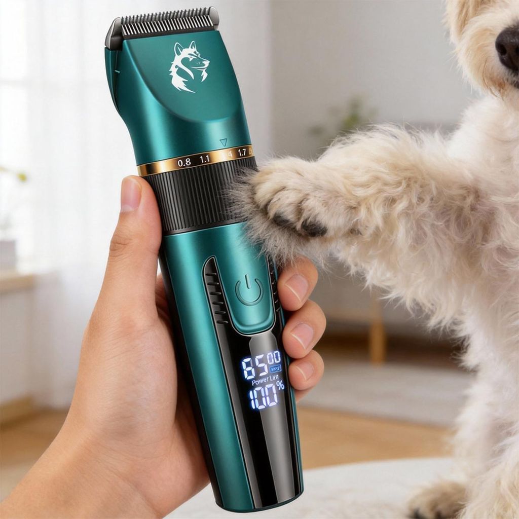 Profi Katzen Schermaschine, leise & leistungsstark, 1800 mAh Akku, 2 Geschwindigkeiten, Keramik-Klinge, LED Display, IPX7