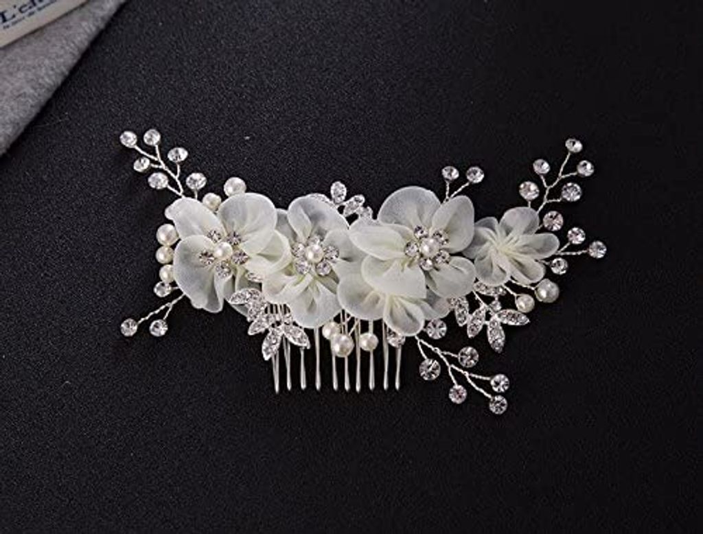 Frauen Braut weiße Blume Strass Perle Haar Kamm Hochzeit HaarschmuckDDE