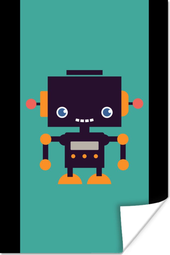 MuchoWow Poster Roboter - Gesicht - Antenne - Blau - Jungen 80x160 cm - Kinderzimmer
