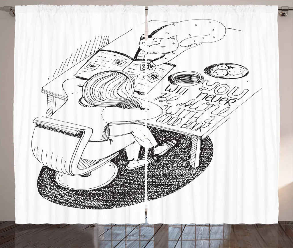 Tenda Design ABAKUHAUS 280x175 cm | Bianco Nero Libro e Gatto Moderno