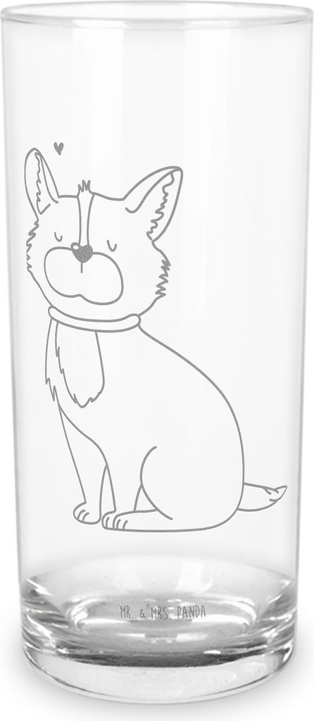 Mr. & Mrs. Panda Glas Hund Glück 200 ml - Transparent - Geschenk, Spruch, Longdrinkglas, Tumbler, Herz, Liebe, Sprüche, Cocktailglas, Corgie, Was...