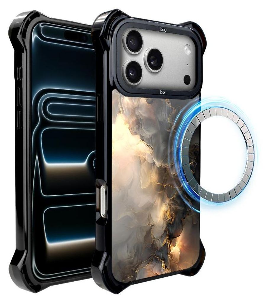 Schutzhülle für das iPhone 17 Pro, MagSafe-kompatibel, verstärkte Ecken, schwarz, Rauch, Wolken