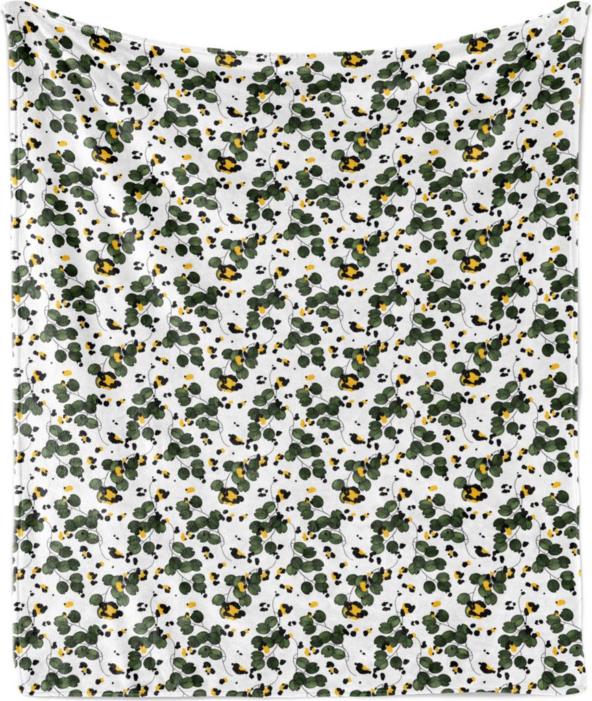 ABAKUHAUS Abstrakt Weich Flanell Fleece Decke, Tierhaut Inspired Spots und Pflanzen, 175 x 230 cm, Hunter Grün Gelb
