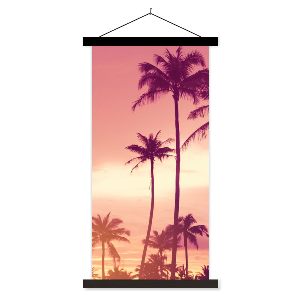 MuchoWow Textilposter Himmel - Palme - Abend - Natur - Tropisch 60x120 cm mit schwarzem Rahmen - Magnete