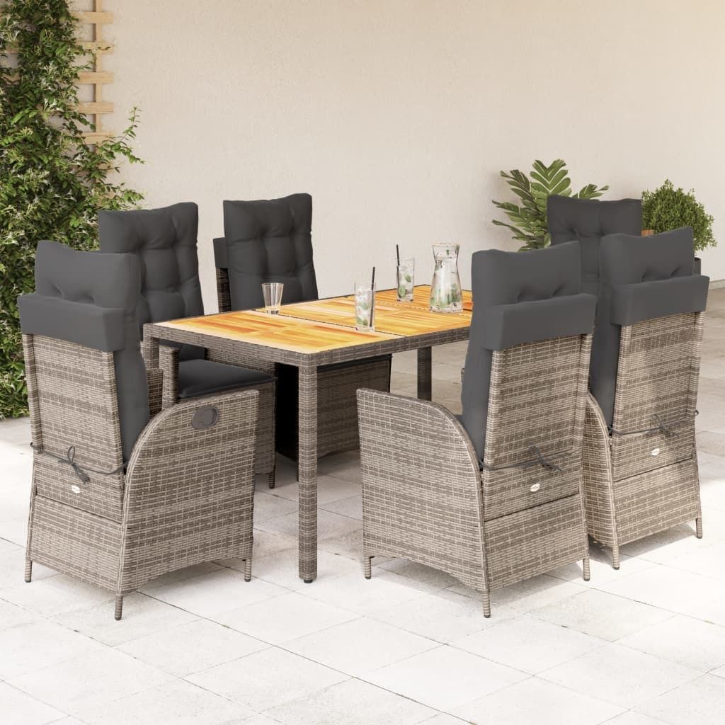 "Rabatt" 7-tlg. Garten-Essgruppe - mit tishe & Stuhl - mit Kissen Grau Poly Rattan - Lounge-Dining set CC9451