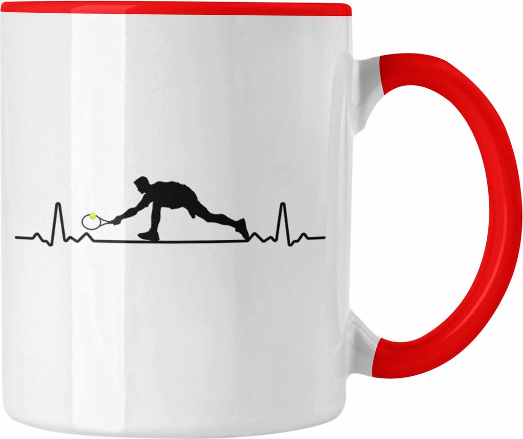 Trendation - Tennis Herzschlag Geschenk Trainer Coach Tennisspieler Geschenkidee Kaffeetasse (Rot)