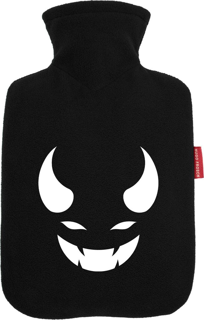 Huuraa Wärmflasche Teufel Devil 1,8 Liter Black Classic Veloursbezug Bettflasche Geschenkidee