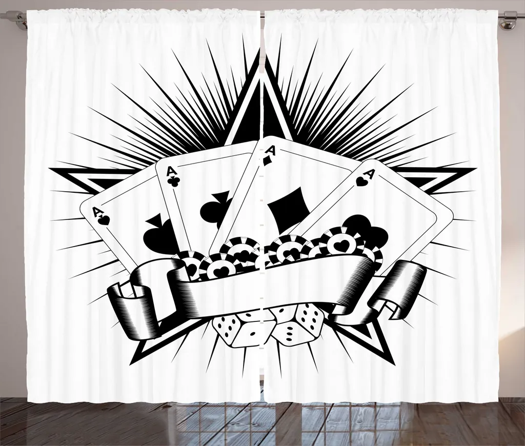 Grand Rideau Poker Noir et Blanc en Tissu Résistant avec Système Crochet