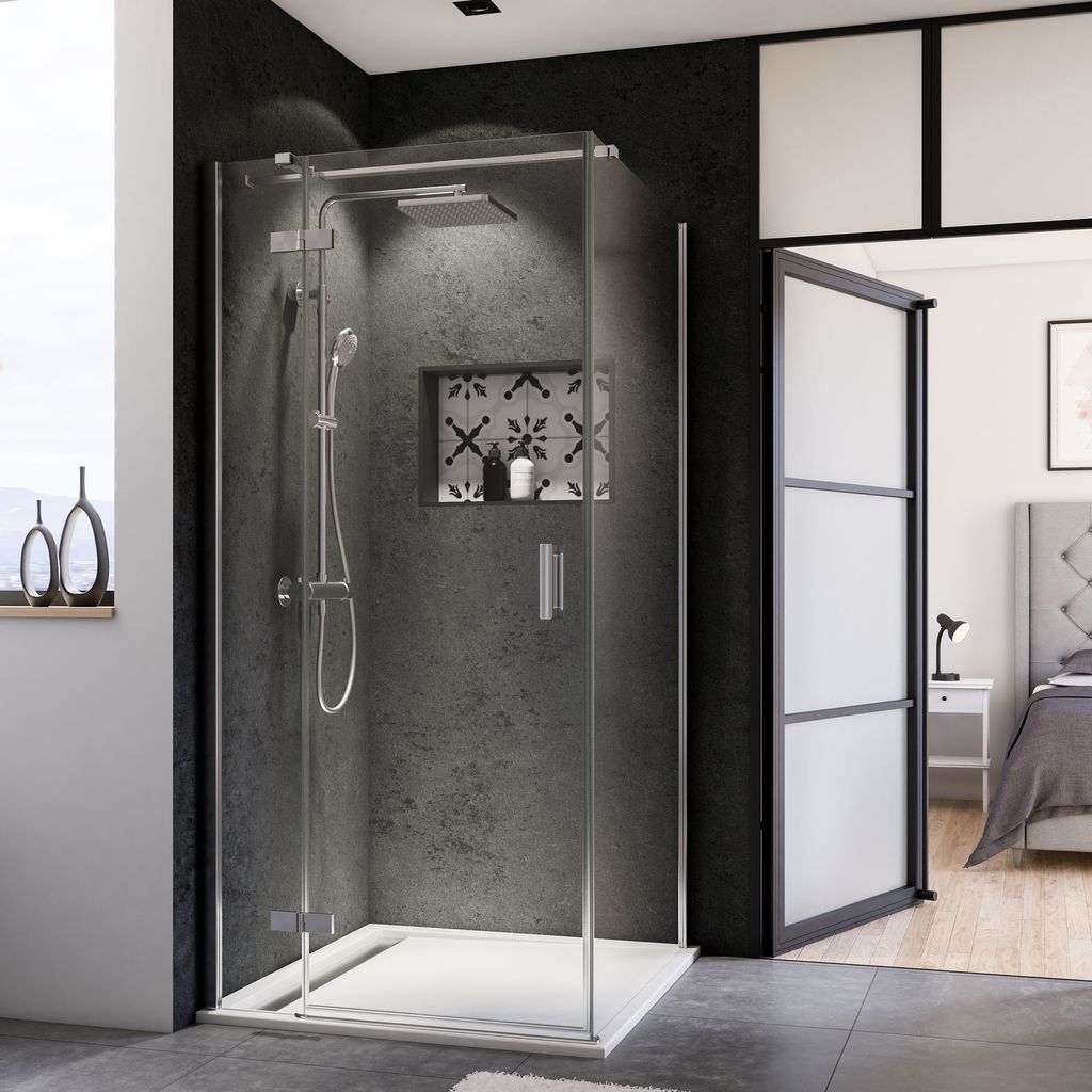 Breuer Panorama Seitenwand alu chromeffekt Klarglas inkl. CER teilgerahmt 900 für Drehtür+FT Typ 3384/3385
