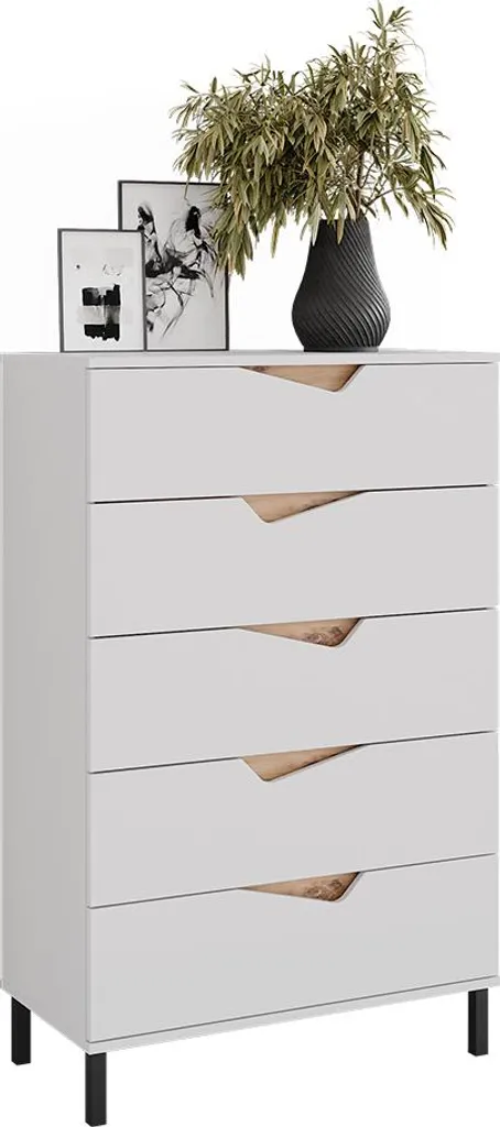 Commode Vicco Marelle Blanc et Artisan 5 tiroirs 120cm Modèle 57845 - 6