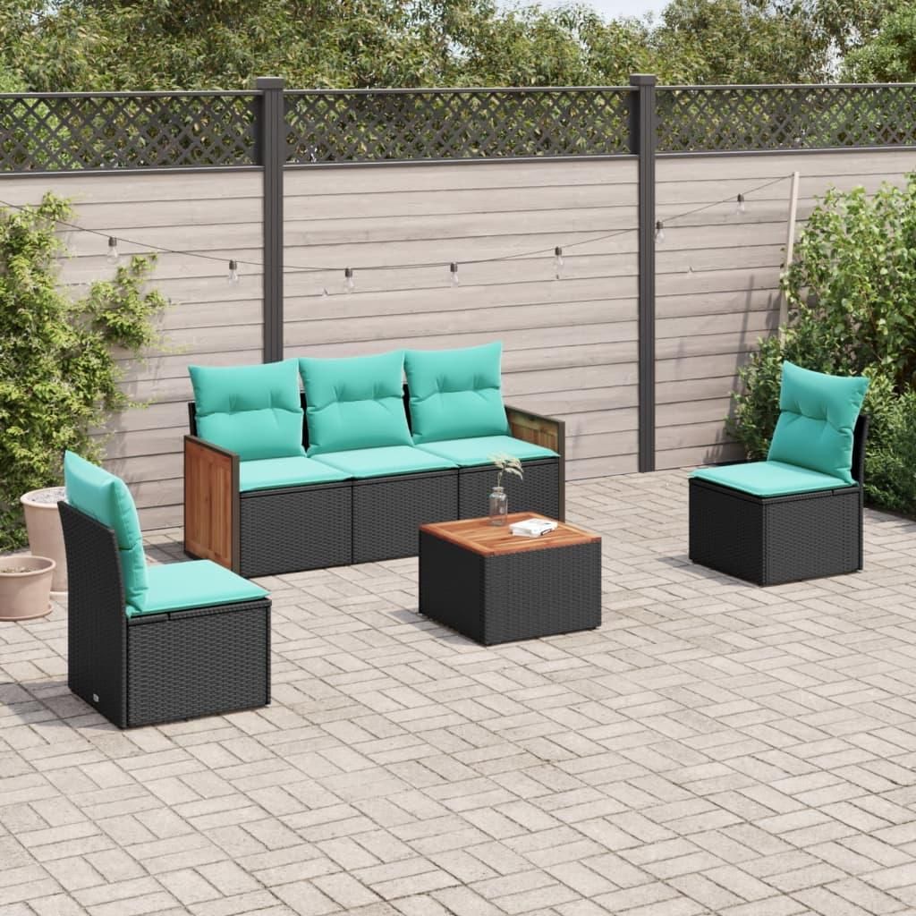 Maison Exclusive - 6-teiliges Gartensofa-Set mit Kissen, schwarzes Polyrattan