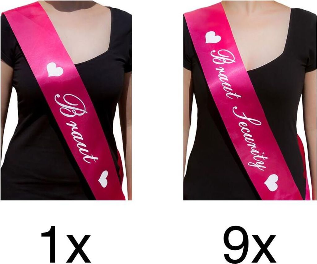 Oblique Unique Schärpe Braut + Braut Security Set JGA Hen Party Bride to be Herz pink