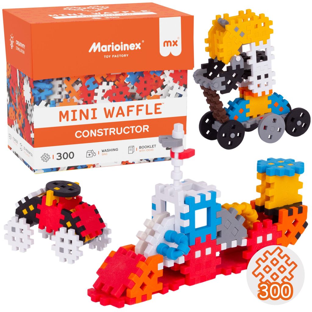 Marioinex Mini Waffle Konstruktor Baustein-Set, weiche und sichere Bausteine für Kinder – 300 Teile
