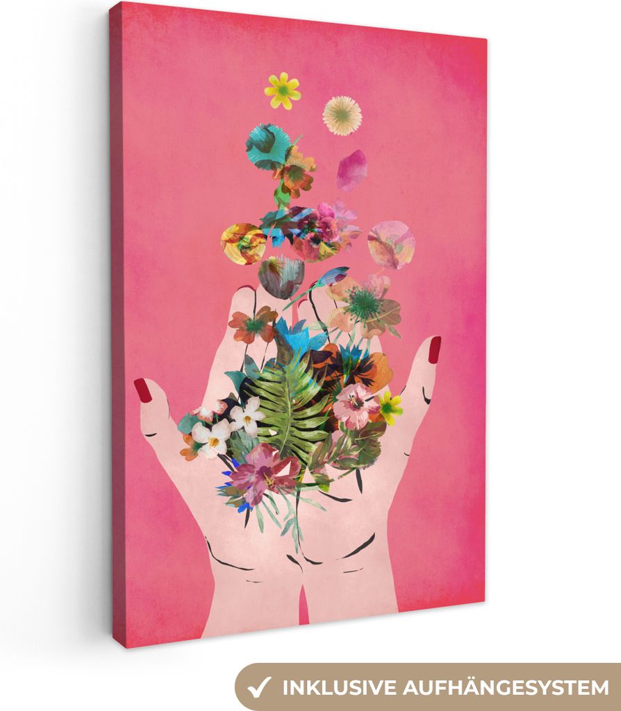 OneMillionCanvasses - Leinwandbilder - 90x140 cm, Blumen - Abstrakt - Rosa - Kunst, Wandbilder Kunstdruck Wanddekoration - Foto auf Leinwand - Ge...