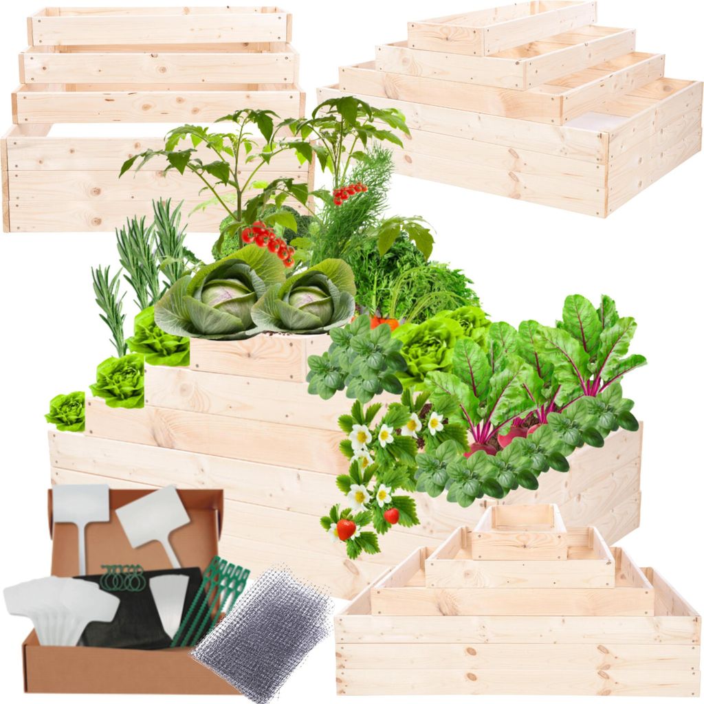 MODO24 Hochbeet Holz, Pflanzkasten, Massivholz, Kiefer, Kräuterbeet, Blumenkasten, Garten, Terrasse, 54x117x80 cm, Natur, ZP09