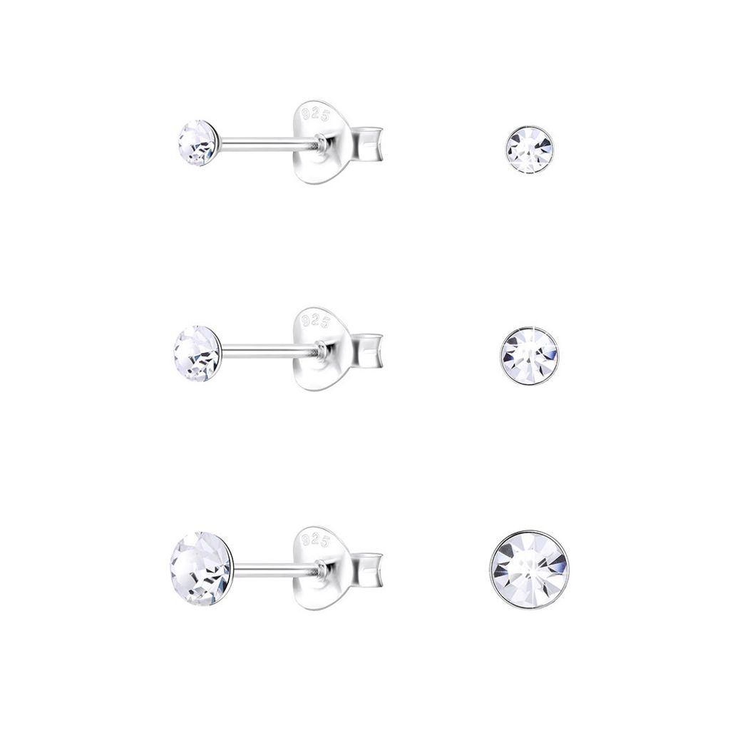 3er Stecker Set Basic Ohrstecker Kristall Silber 925