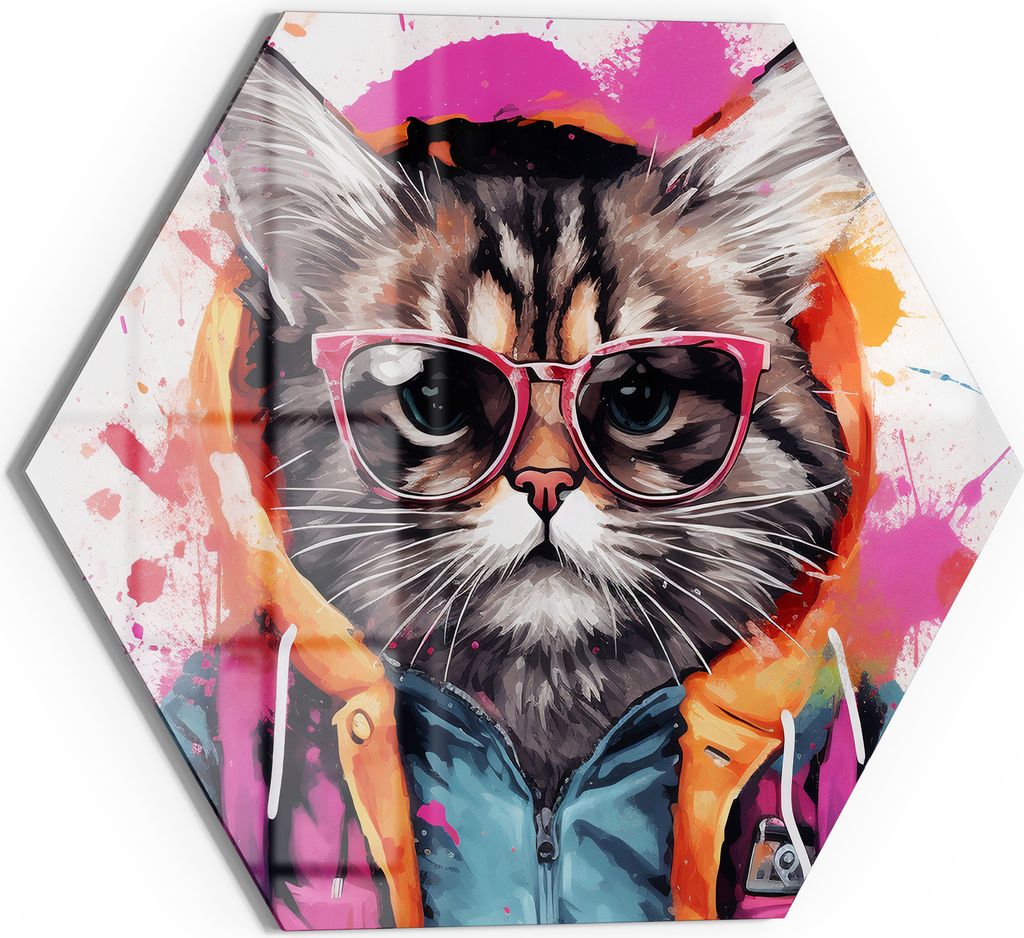 DEQOART Magnettafel Glas 55x48 cm 6-eckig 'Kätzchen im Trend' beschreibbar Whiteboard Küche