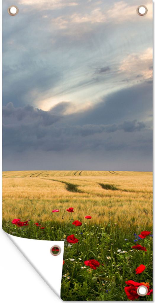 MuchoWow 30x60 cm Outdoor-Poster Gartendeko Sichtschutz Garten Poster für den Garten Blumen - Weizen - Wolken