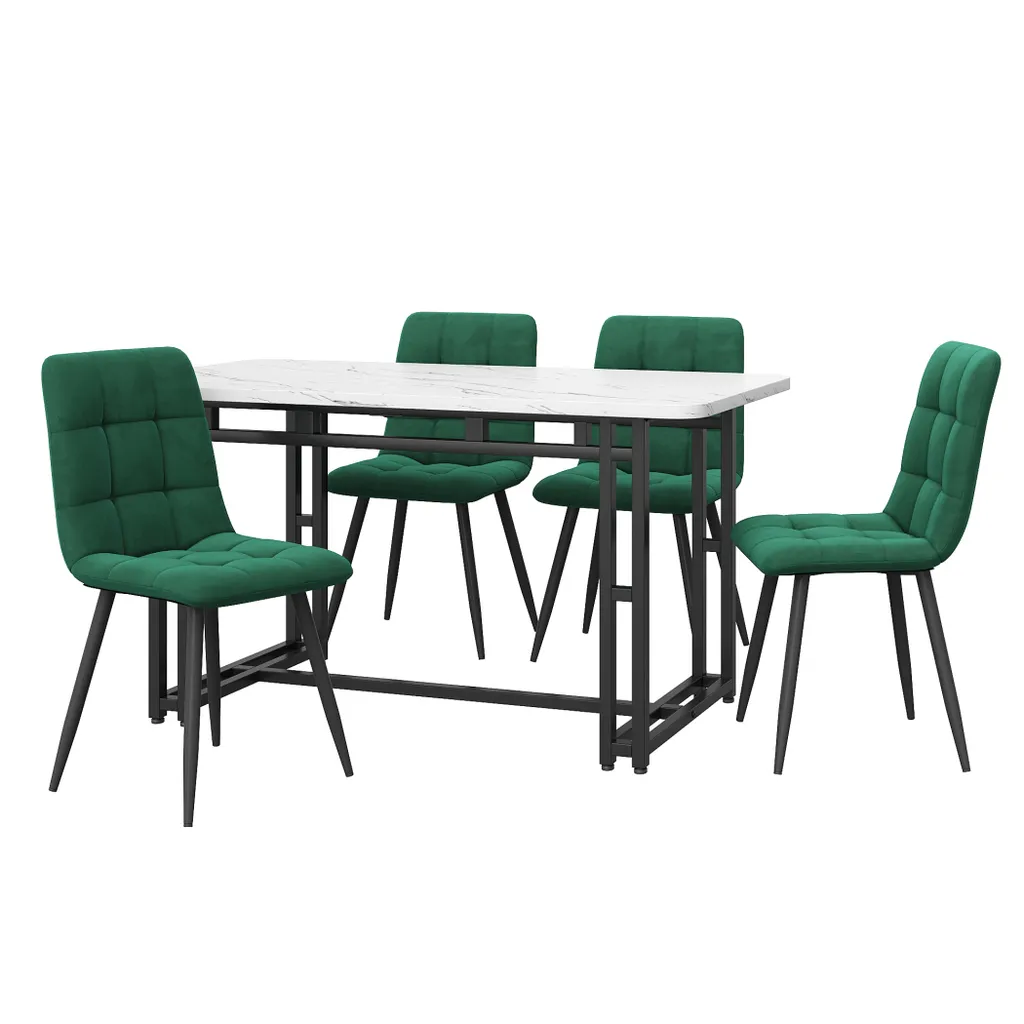 Table à Manger avec 4 Chaises en Velours Vert pour Salle à Manger Moderne
